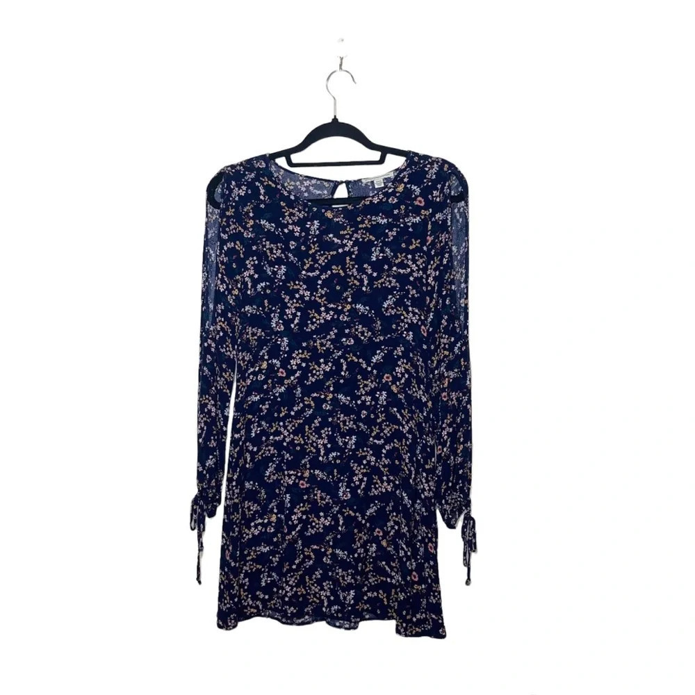American Eagle Navy Blue Ditsy Floral Print Open Sleeve Tunic Top Medium Women’s